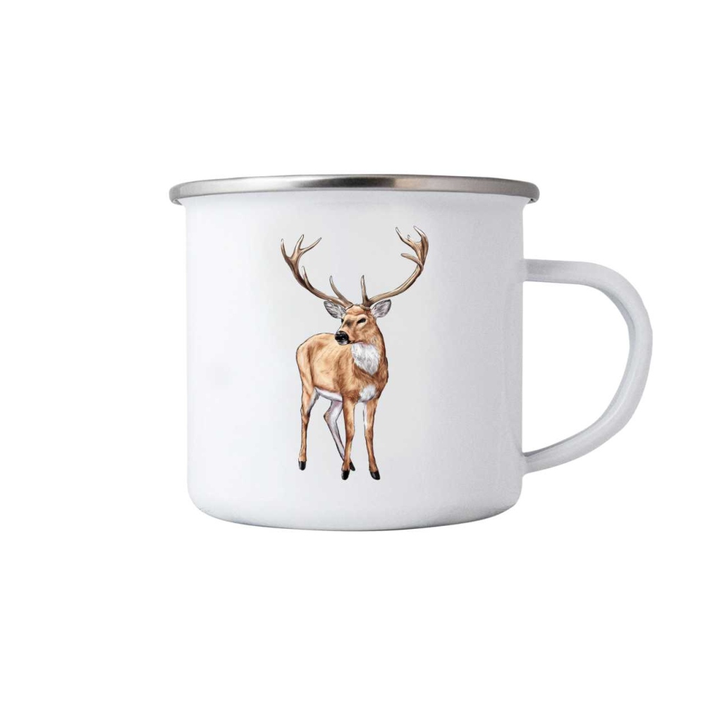 Fehér bádog bögre 380ml képpel - szarvas