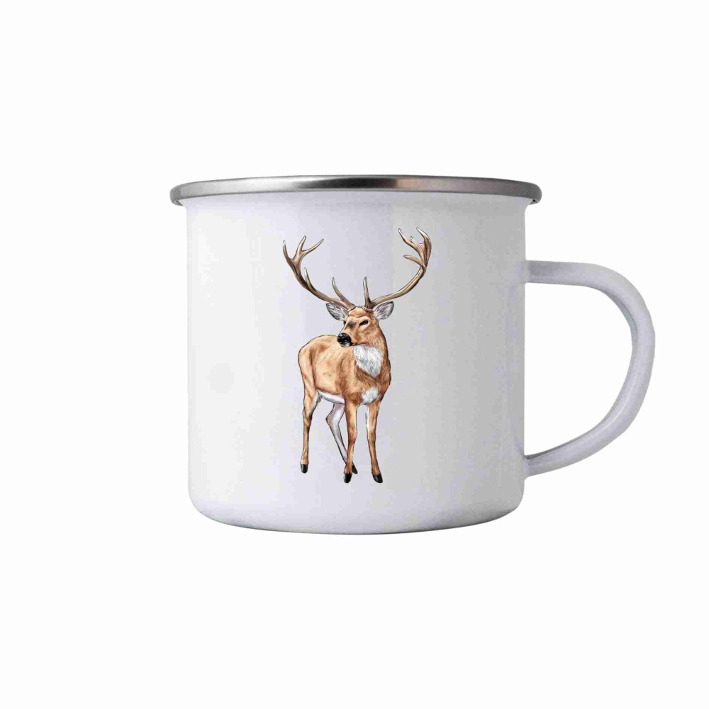 Fehér bádog bögre 380ml képpel - szarvas