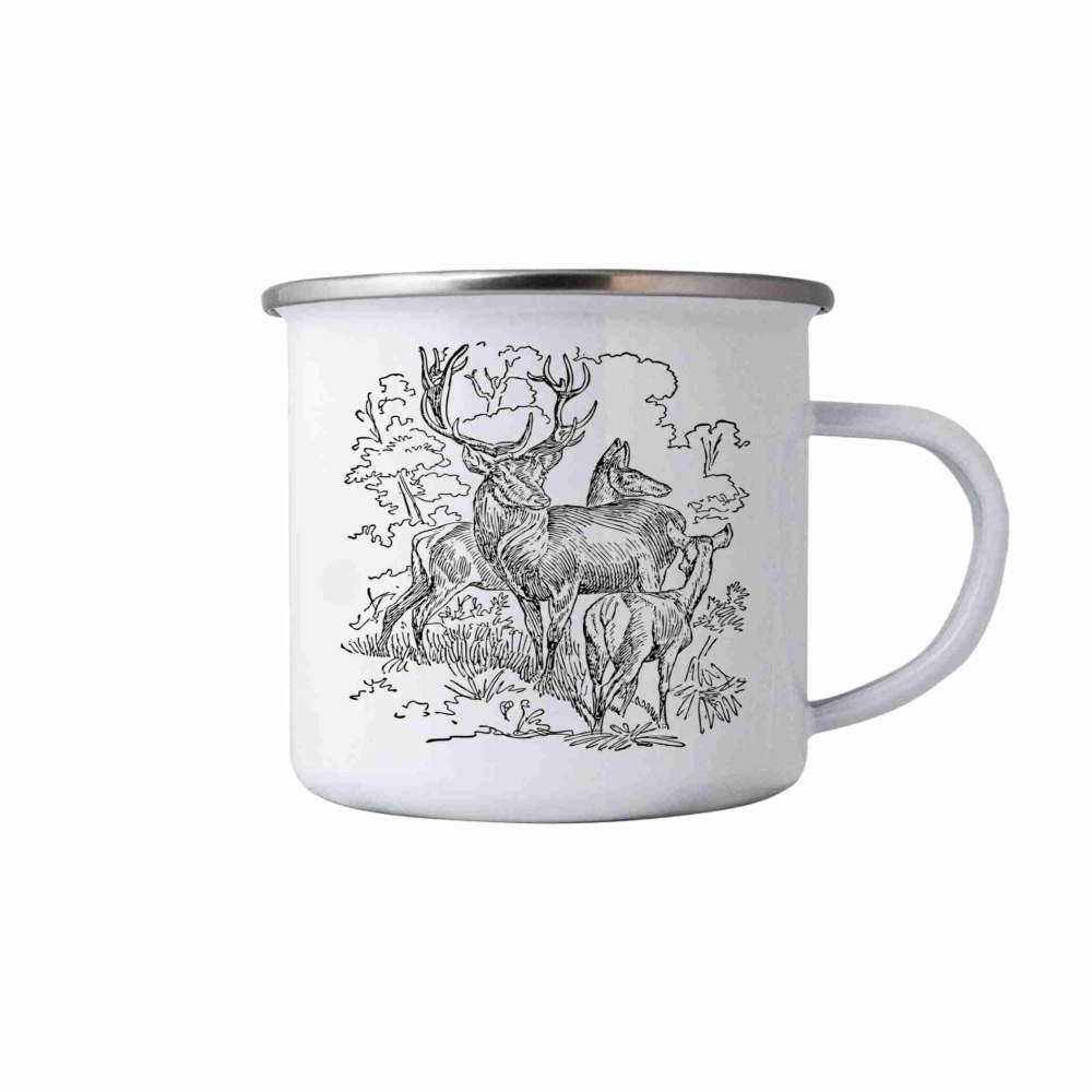 380ml fehér bádog bögre képpel - szarvas család