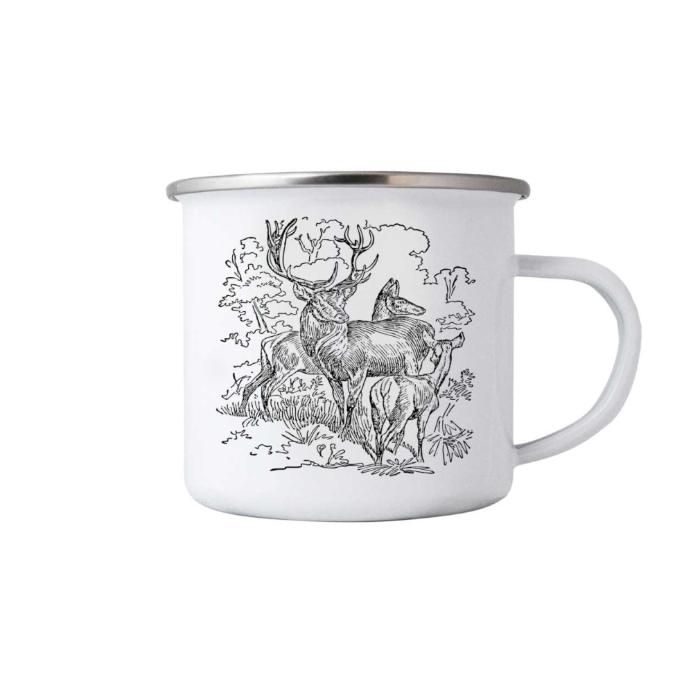 380ml fehér bádog bögre képpel - szarvas család