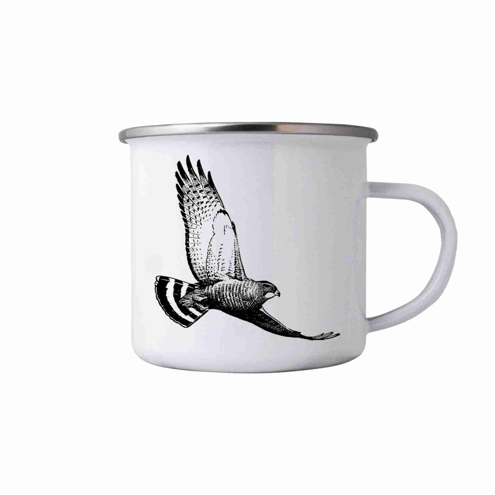 Fehér bádog bögre 380ml képpel - ölyv