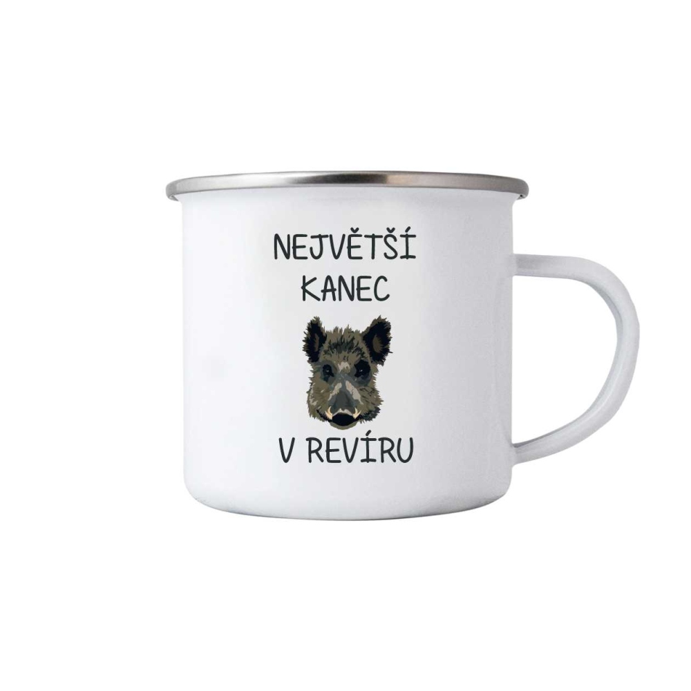 Fehér bádog bögre 380ml képpel - a legnagyobb vaddisznó