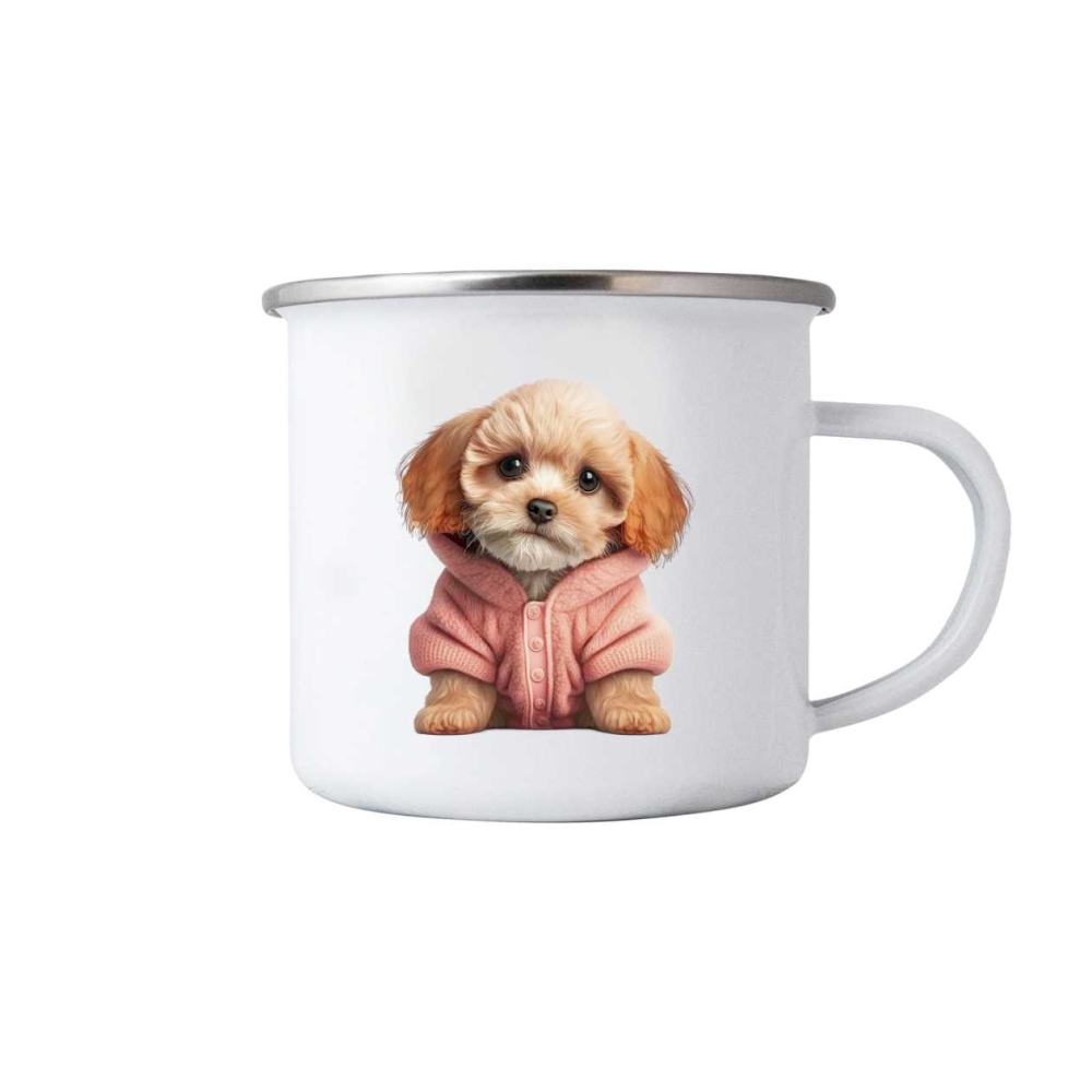 Fehér fémbögre 380ml képpel - pulóveres kutya