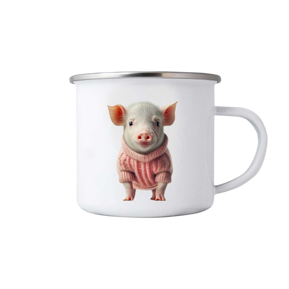 Fehér bögre 380ml képpel - malac pulóverben