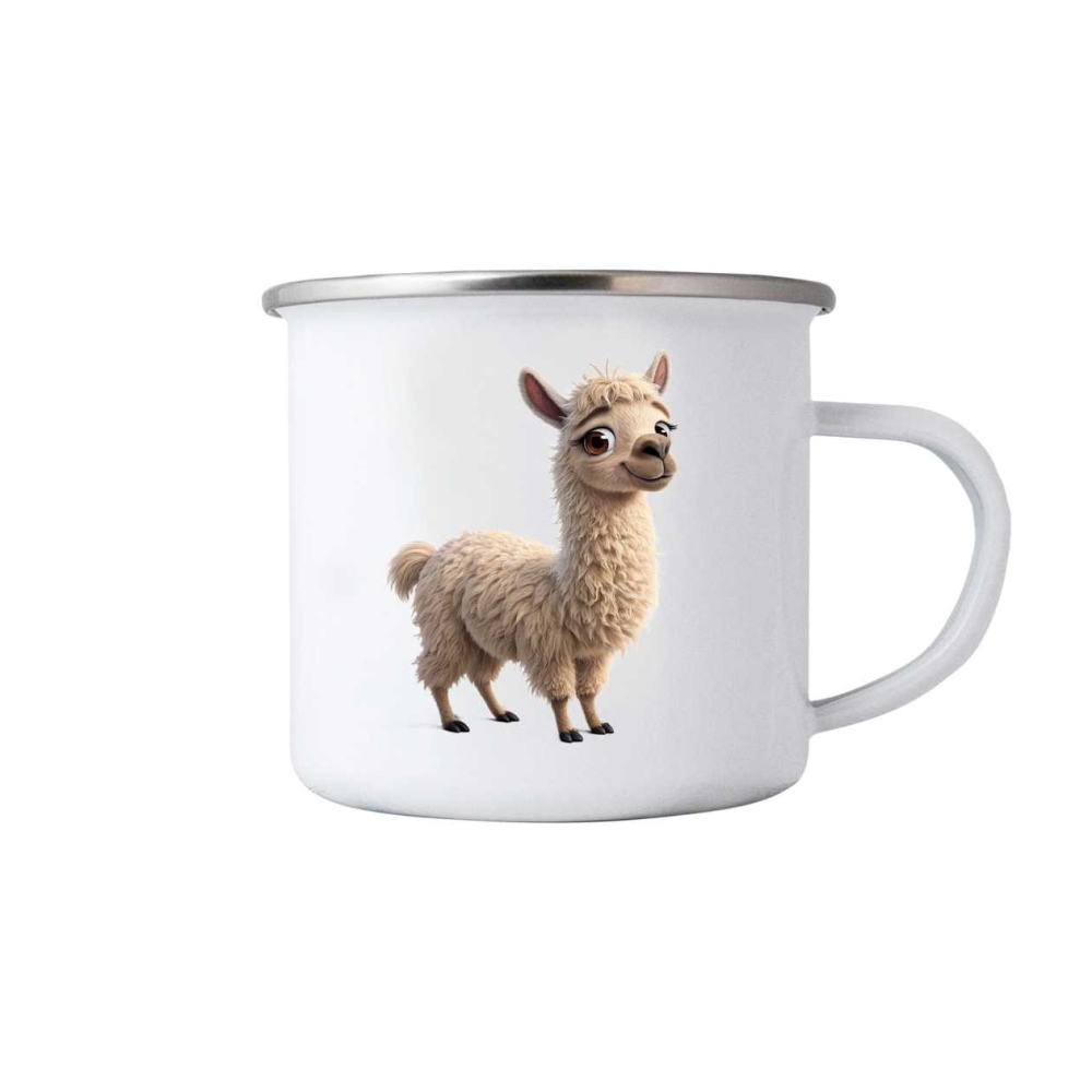 Fehér bádog bögre 380ml képpel - barátságos láma