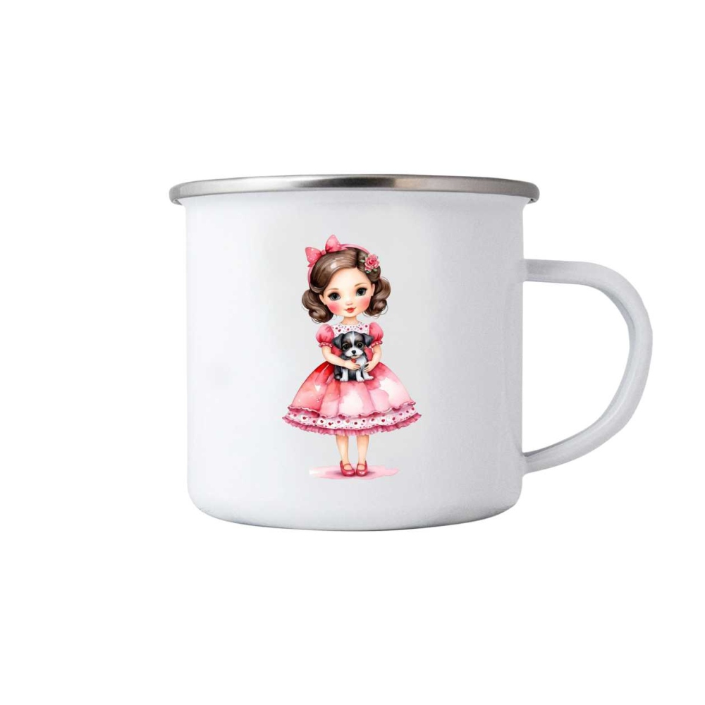 Fehér bögre 380ml képpel - rózsaszín lány kutyával