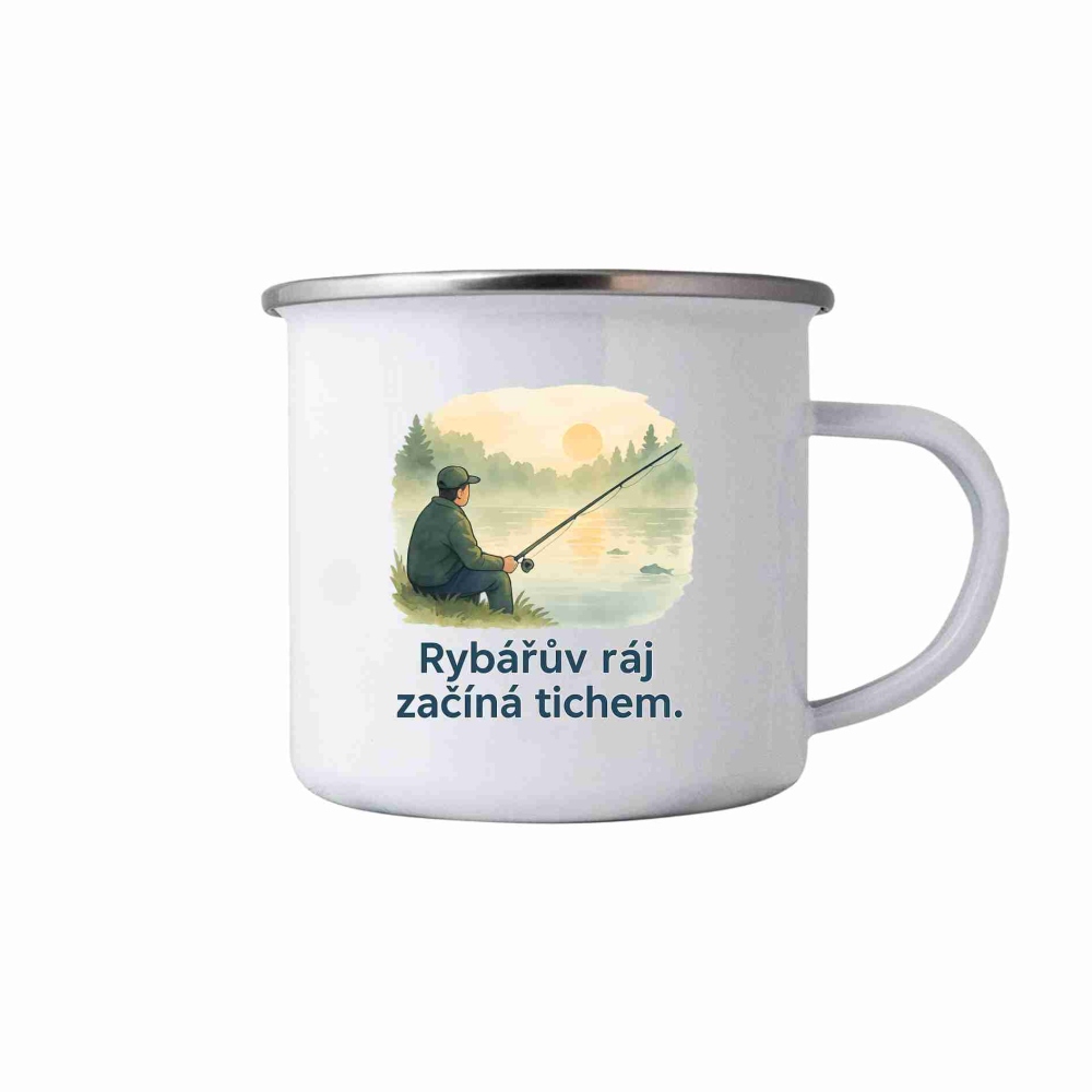 Fehér bádogbögre 380ml képpel - halászparadicsom