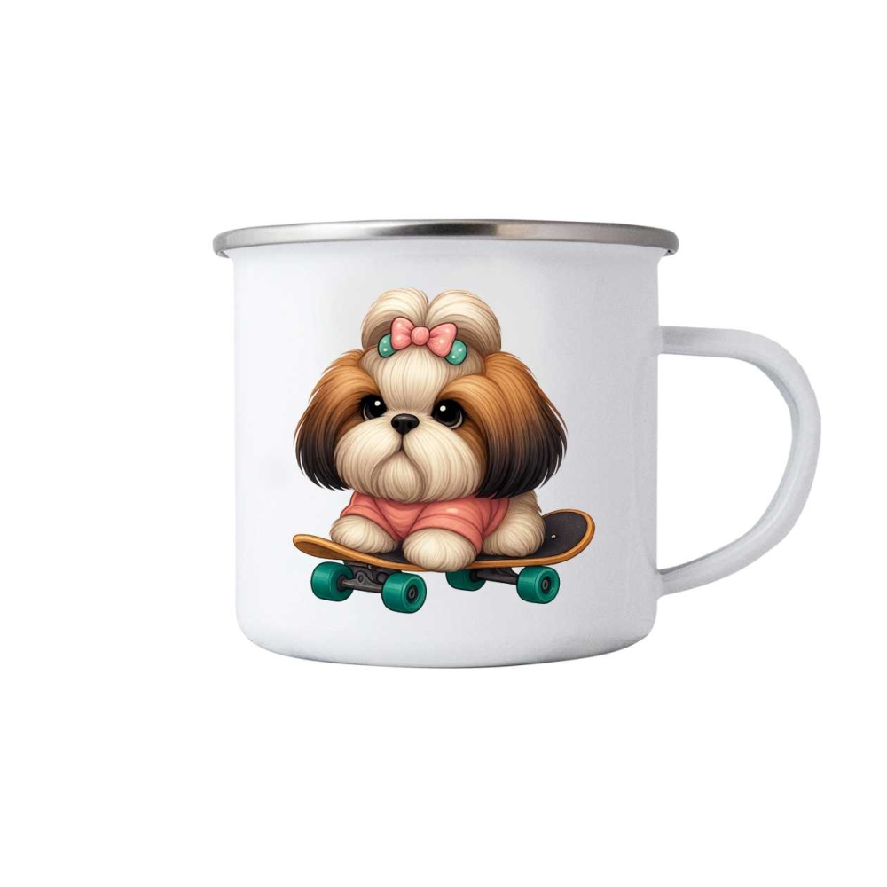 Fehér bögre 380ml képpel - shih-tzu gördeszkán