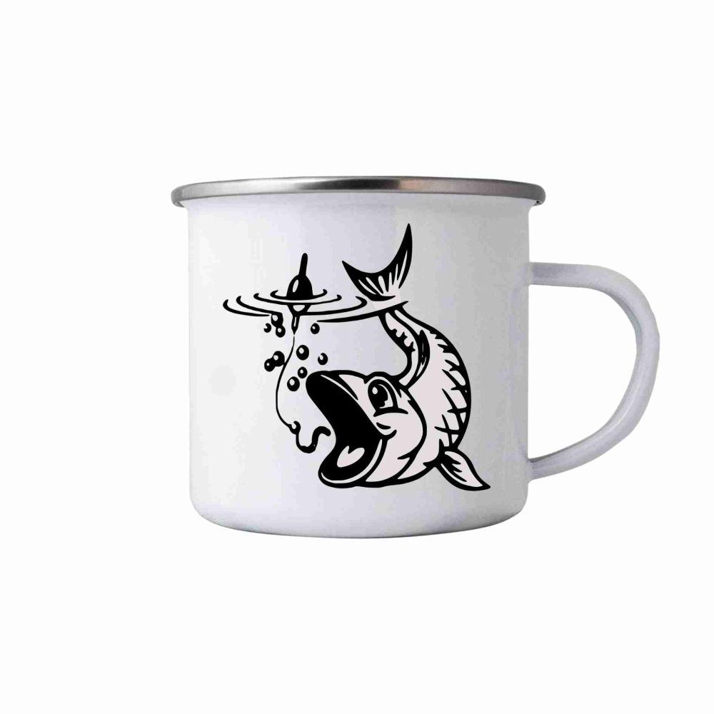 380ml fehér bádog bögre képpel - csuka 1