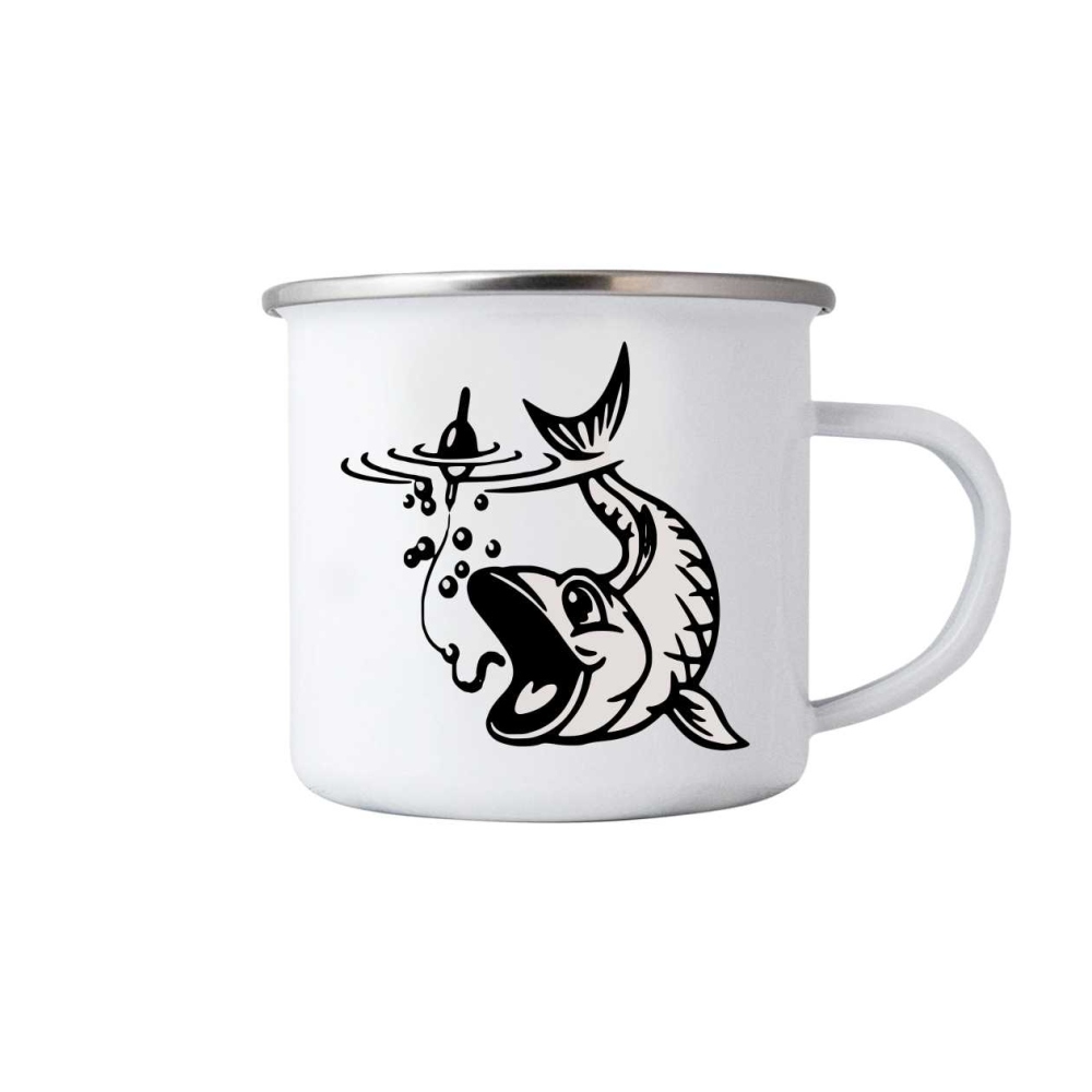 380ml fehér bádog bögre képpel - csuka 1