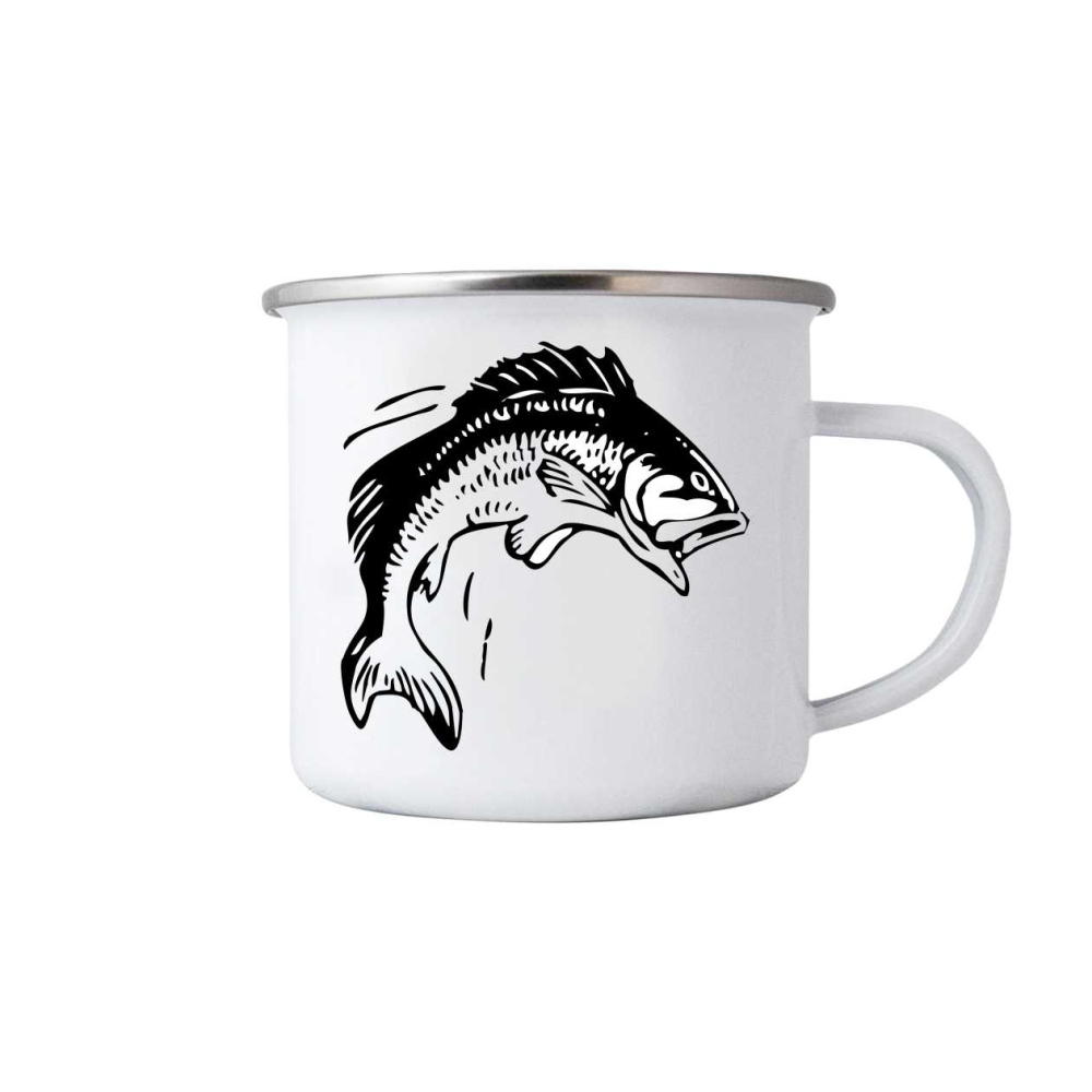 380ml fehér bádog bögre képpel - csuka 2