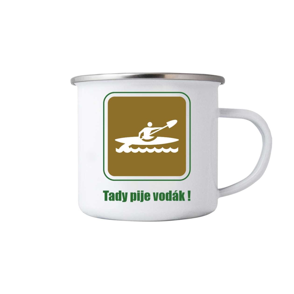 Fehér bádog bögre 380ml képpel - itt az evezős 2-t iszik