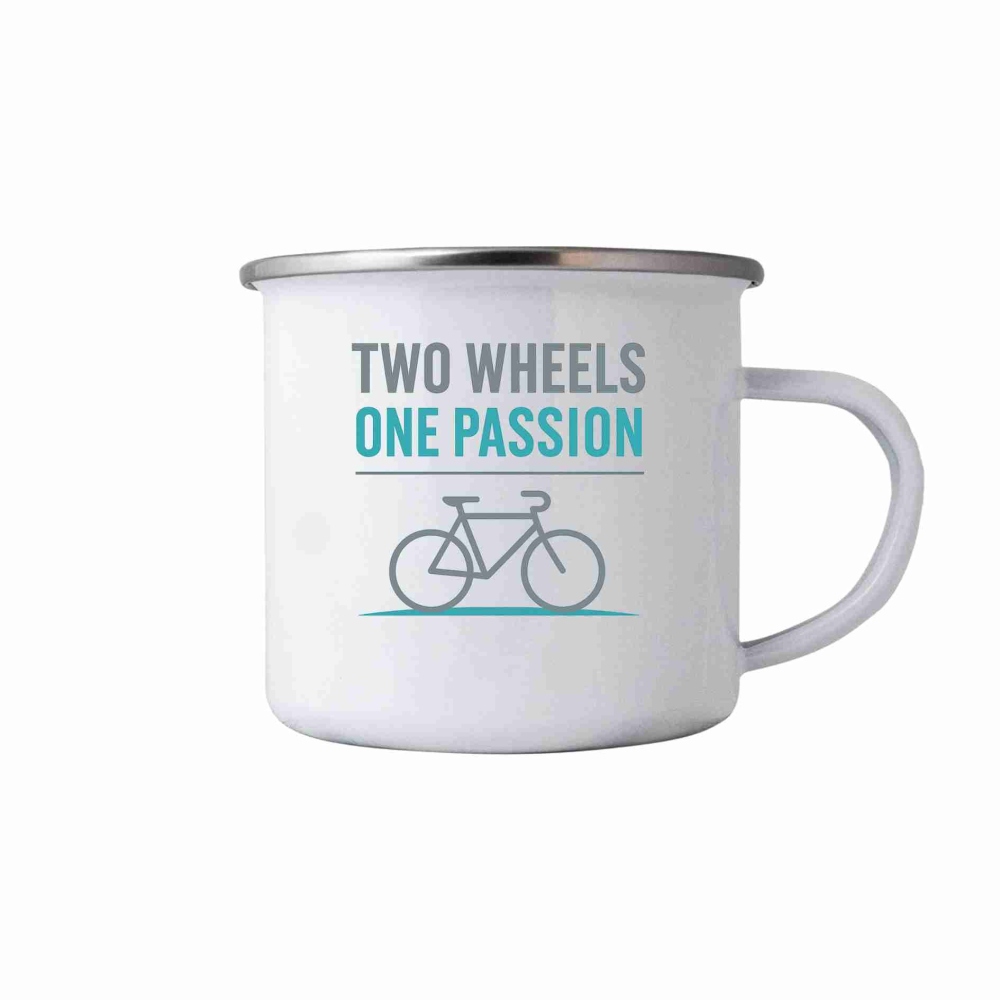 Fehér bádogbögre 380ml képpel - két kerék