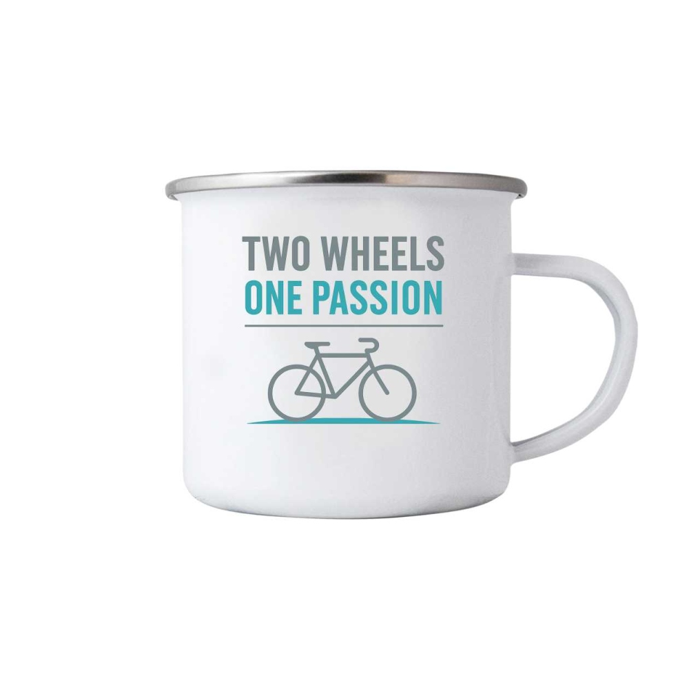 Fehér bádogbögre 380ml képpel - két kerék