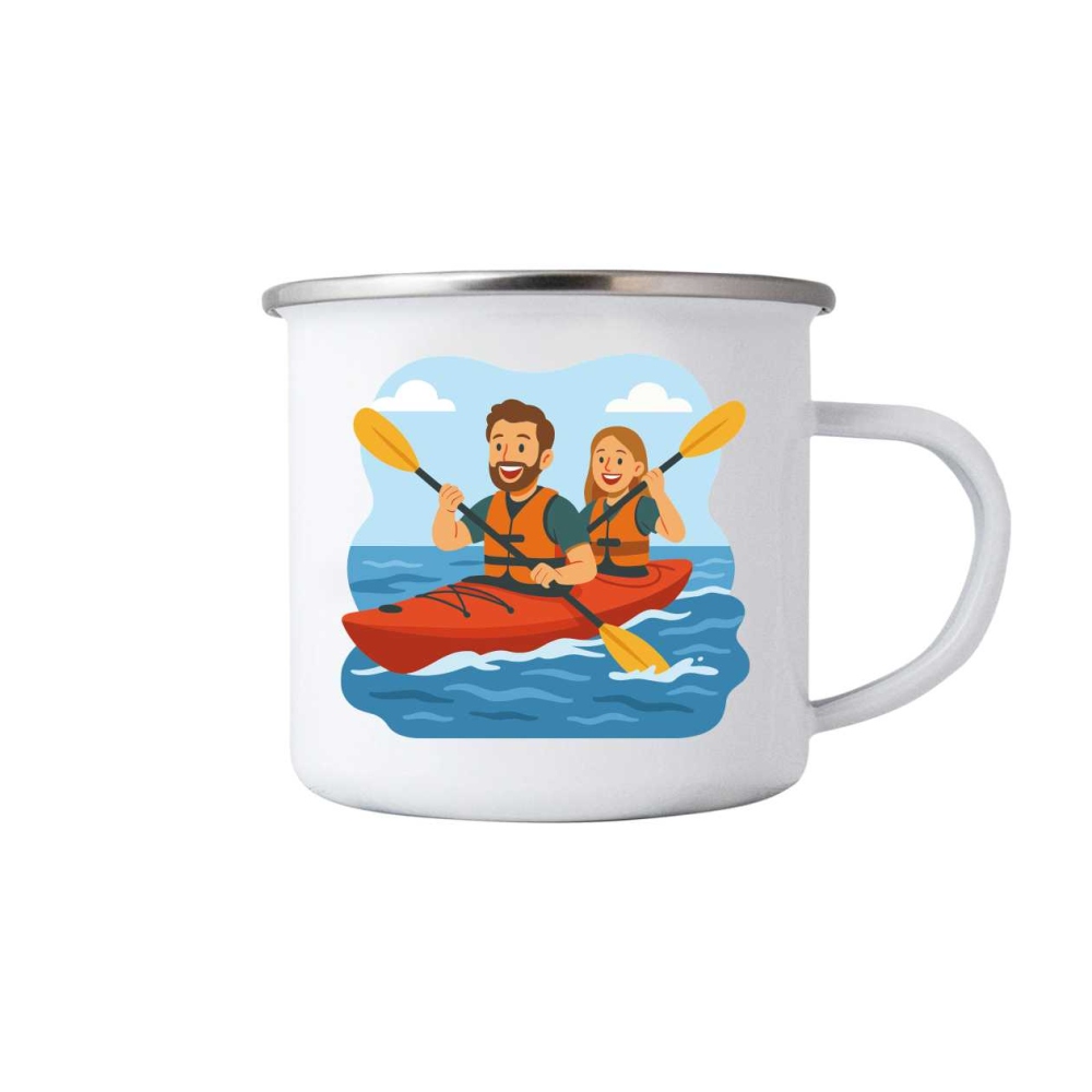 Fehér bádog bögre 380ml képpel - boldog evezés