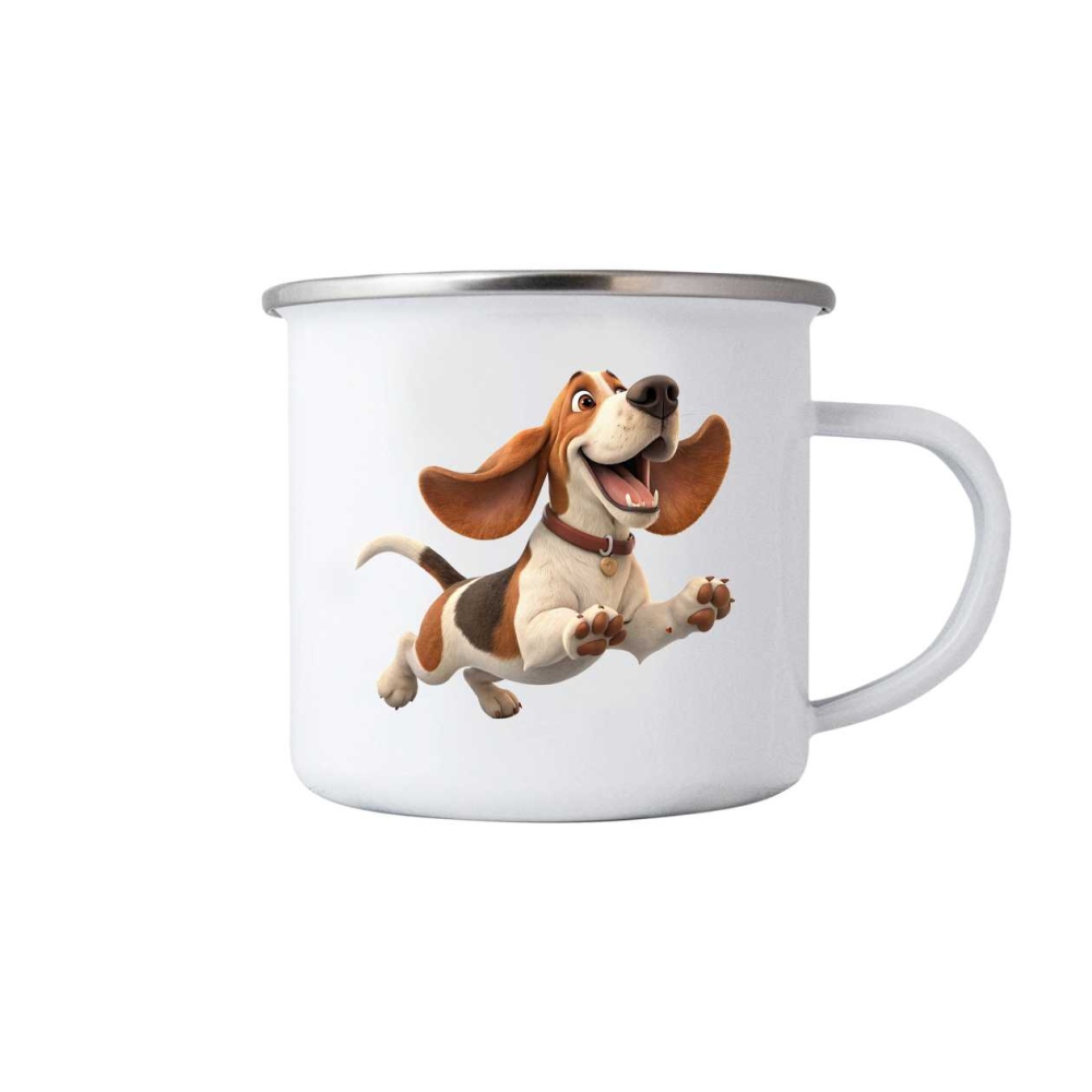 Fehér bögre 380ml képpel - vidám basset hound