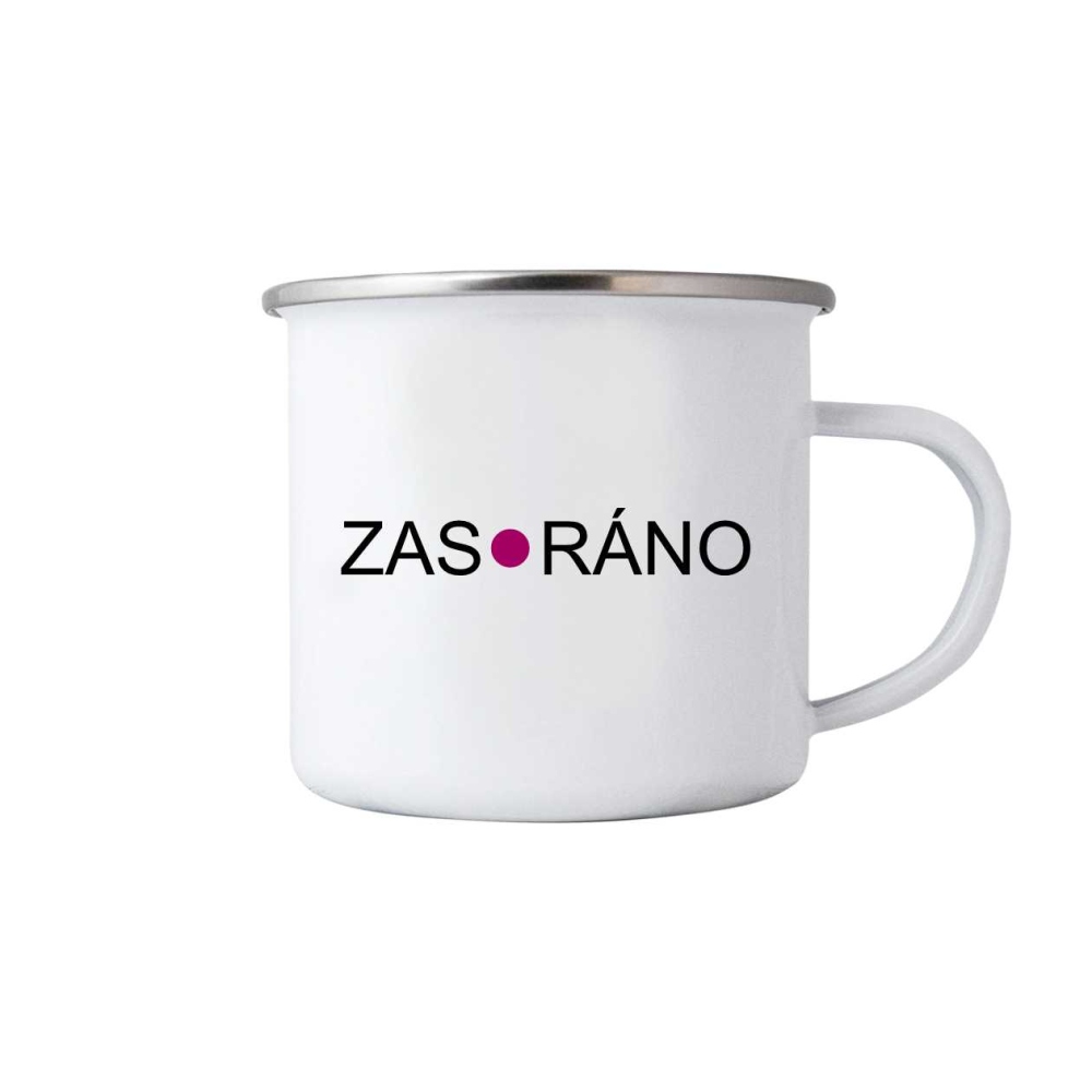 Fehér bádog bögre 380ml képpel - újra reggel