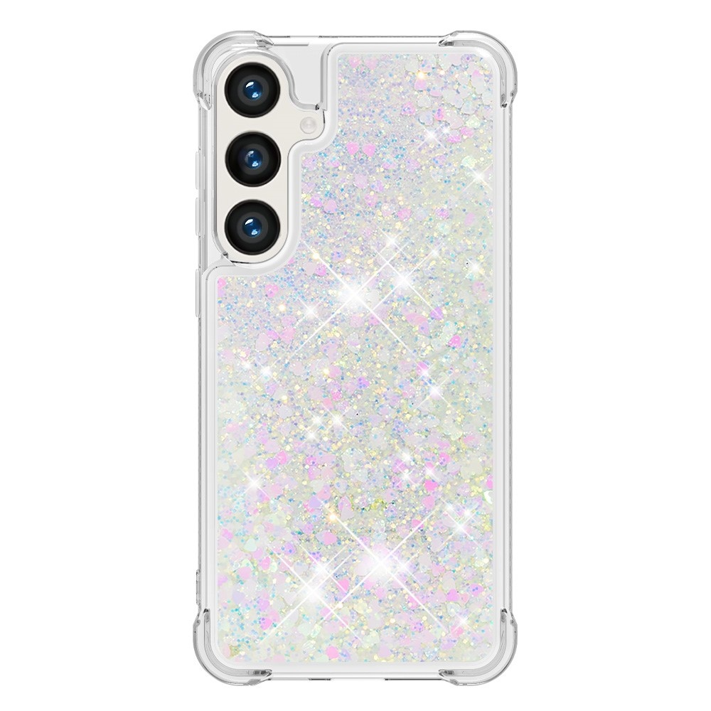 Glitter homokóra zselés tok Samsung Galaxy S24+ készülékhez - rózsaszín/ezüst/szív