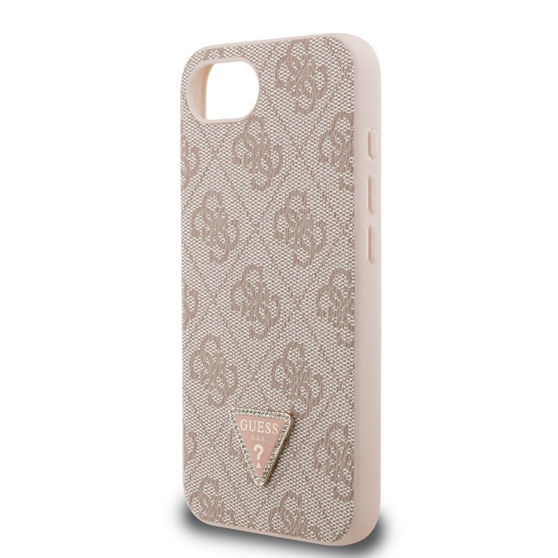 Guess PU 4G Strass háromszög fém logó hátlap iPhone 16e rózsaszínűre