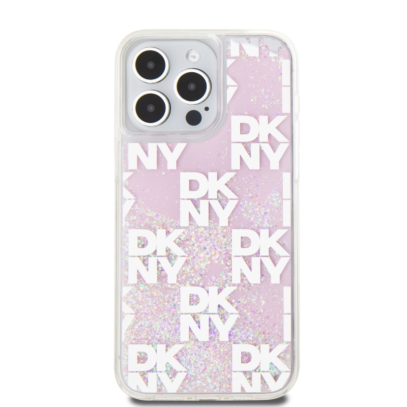 DKNY Liquid Glitter Checkered Pattern hátlapi borító iPhone 15 Pro Max rózsaszínhez