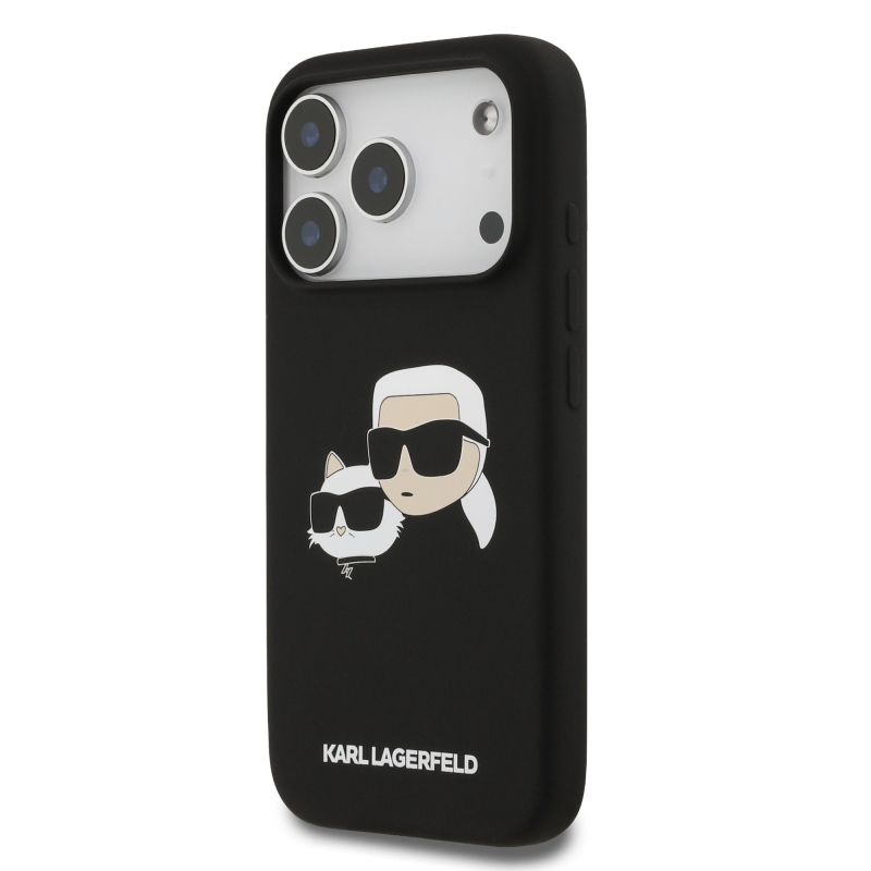 Karl Lagerfeld folyékony szilikon dupla fejű MagSafe hátlap iPhone 17 Pro fekete színűre