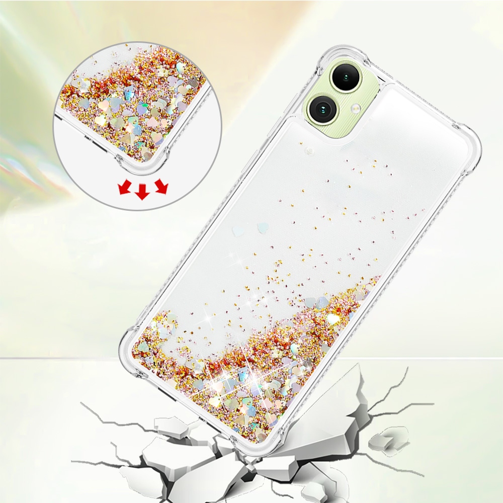 Glitter homokóra zselés tok Samsung Galaxy A07 4G - arany/szív