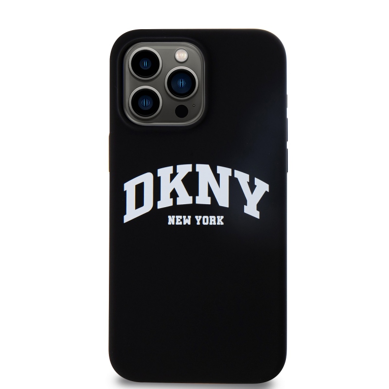 DKNY Liquid Silicone Arch Logo MagSafe hátlapi borító iPhone 14 Pro Max készülékhez Fekete