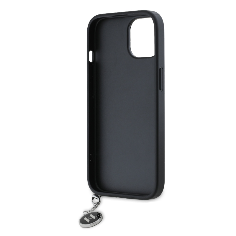 Karl Lagerfeld PU Saffiano strasszos varázslatos hátsó borító iPhone 15-hez Fekete