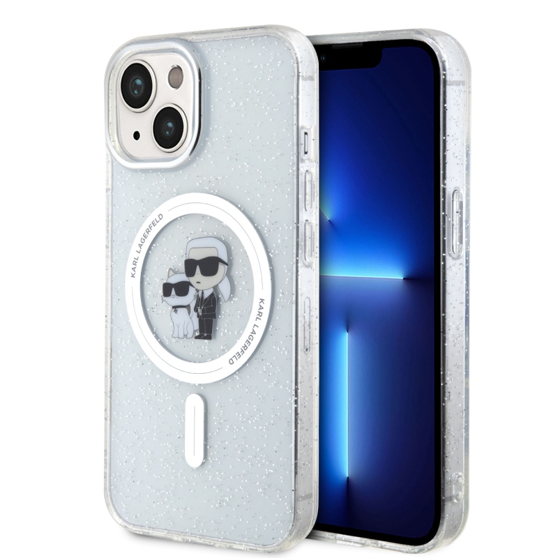 Karl Lagerfeld IML Glitter Karl és Choupette MagSafe MagSafe hátlap iPhone 15 készülékhez - átlátszó