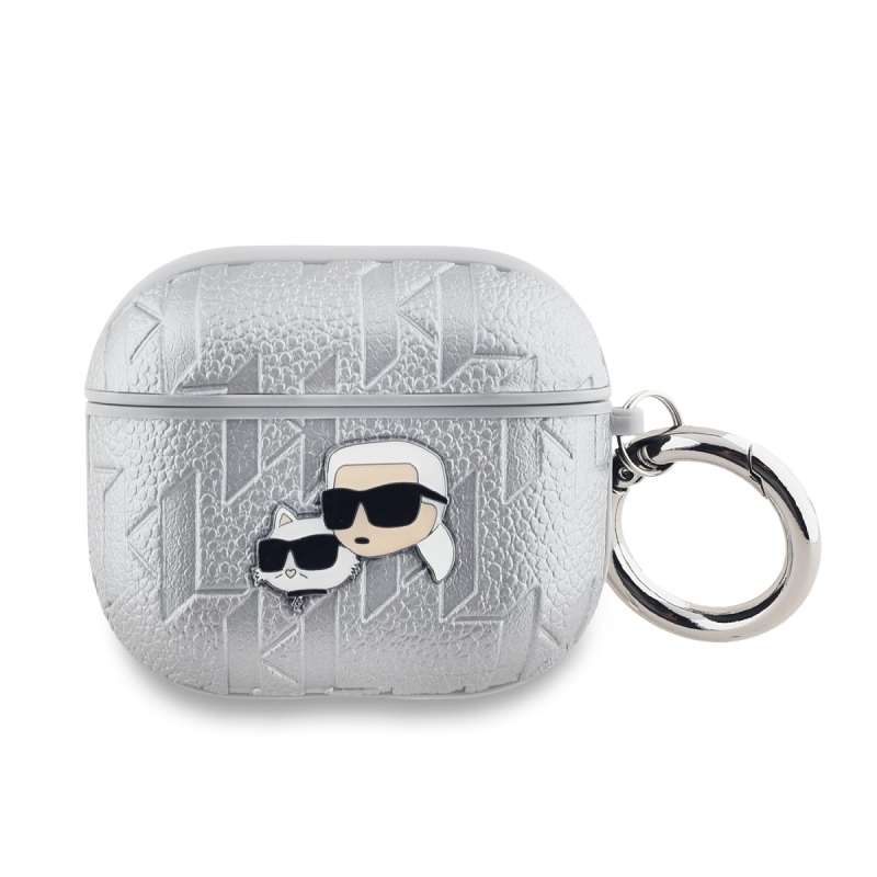 Karl Lagerfeld PU dombornyomott Karl és Choupette fejek tok az AirPods 3 ezüsthöz