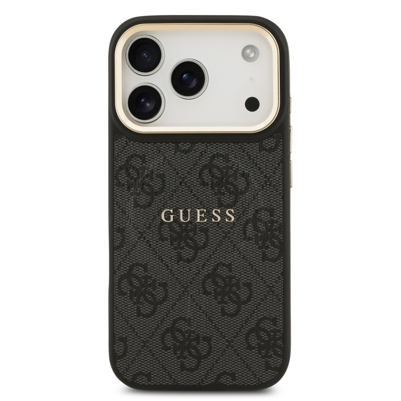 Guess PU bőr 4G aranykeret MagSafe hátlap iPhone 17 Pro Fekete