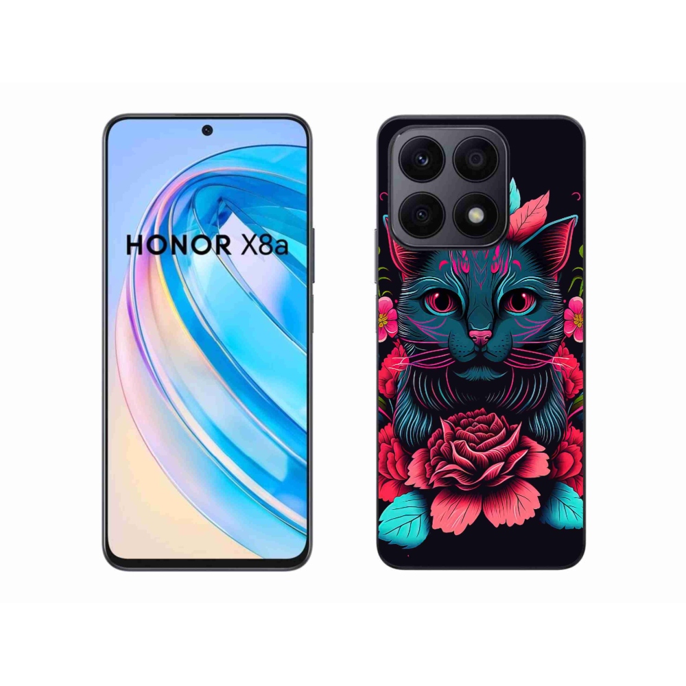 Zselés borító mmCase a Honor X8a számára - virágok és macska