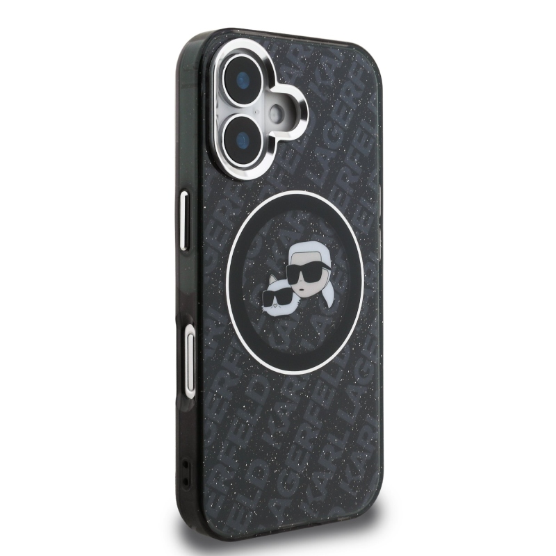 Karl Lagerfeld IML K&CH Heads Ismételt logó MagSafe hátlapi borító iPhone 16-hoz Fekete