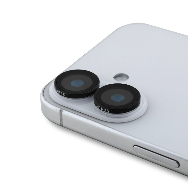 Guess fém objektívvédő iPhone 16/16 Plus készülékhez Fekete