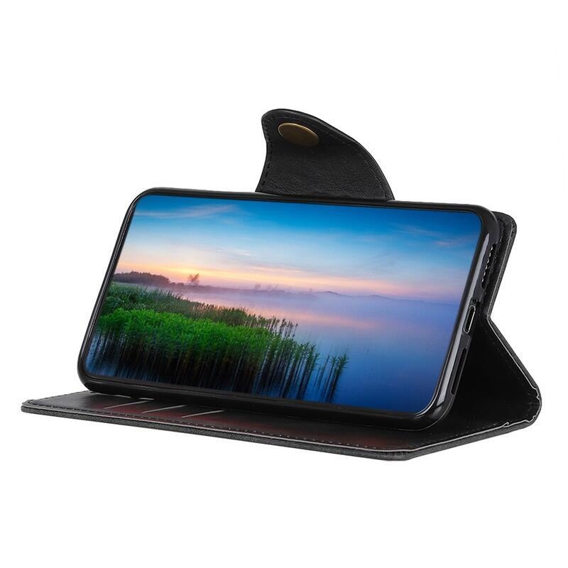 Sárgaréz PU bőr pénztárca tok Oppo Reno 5 Z 5G-hez - fekete