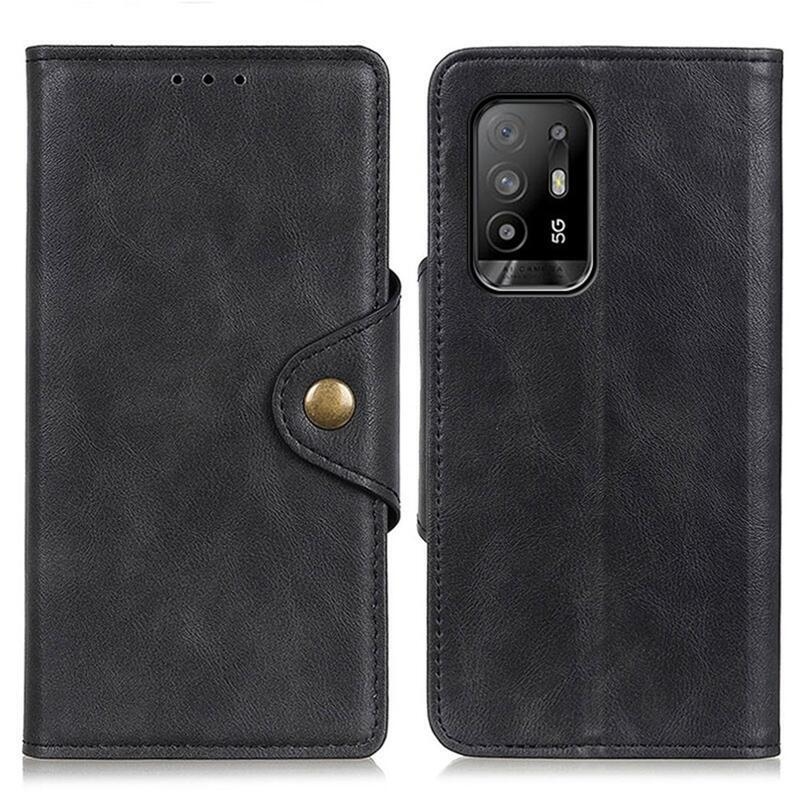 Sárgaréz PU bőr pénztárca tok Oppo Reno 5 Z 5G-hez - fekete