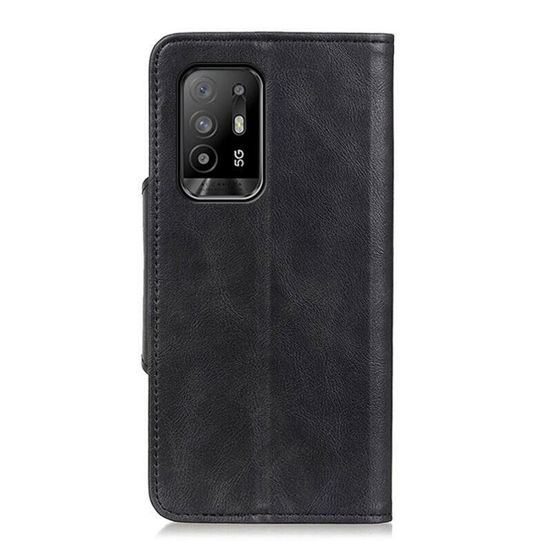 Sárgaréz PU bőr pénztárca tok Oppo Reno 5 Z 5G-hez - fekete