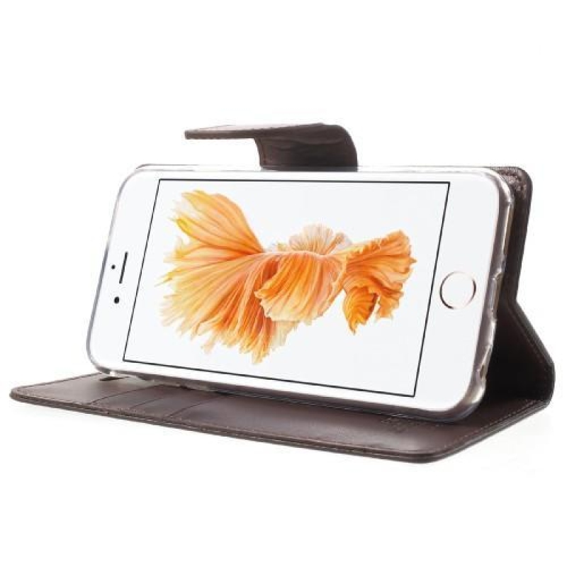 Bravodiary PU bőr könyvtáska iPhone 6 Plus és iPhone 6s Plus készülékhez - kávés színben