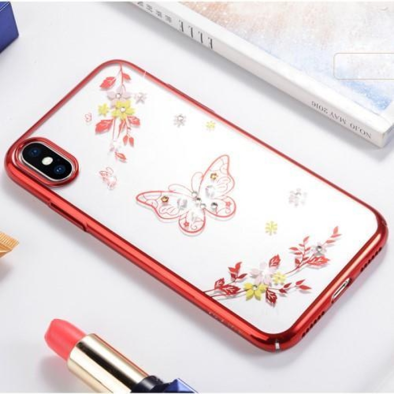 Kristályokkal díszített Brilliance műanyag tok iPhone X készülékhez - piros