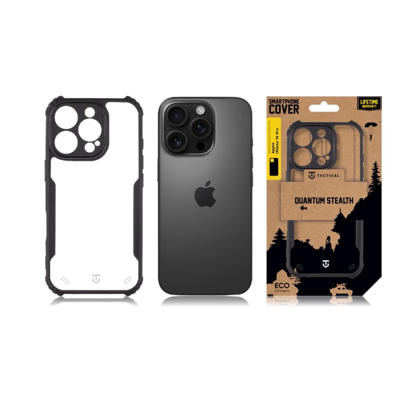 Tactical Quantum lopakodó védőburkolat Apple iPhone 16 Pro készülékhez Clear/Fekete