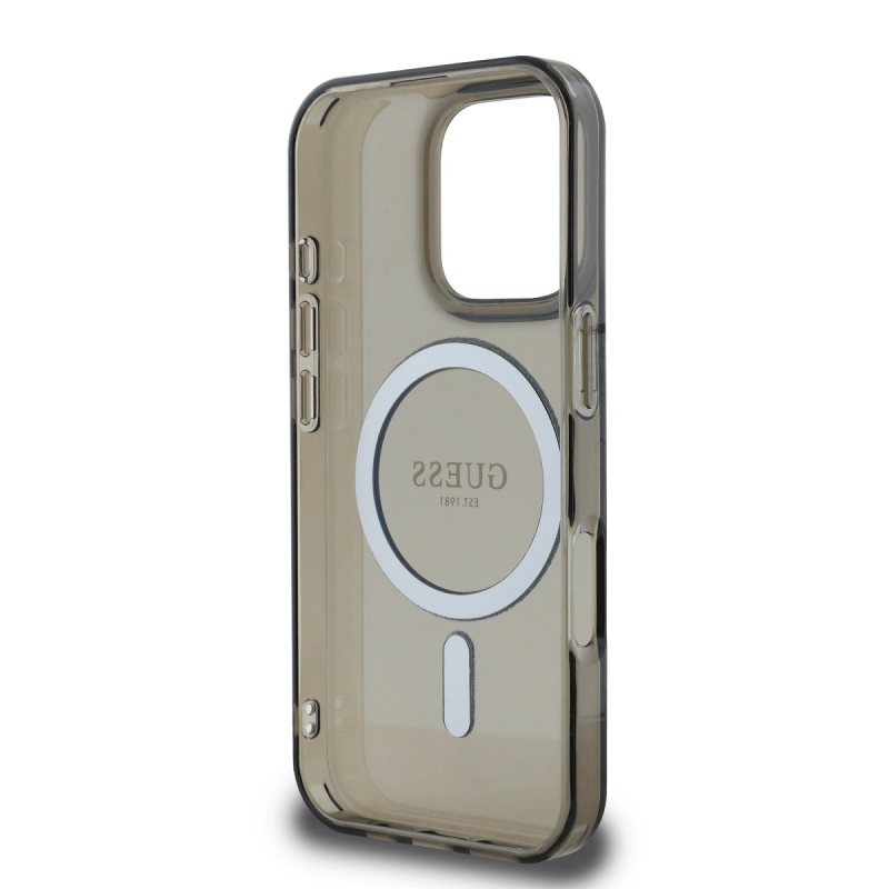 Guess IML Glitter Ring MagSafe hátlap iPhone 16 Pro Fekete