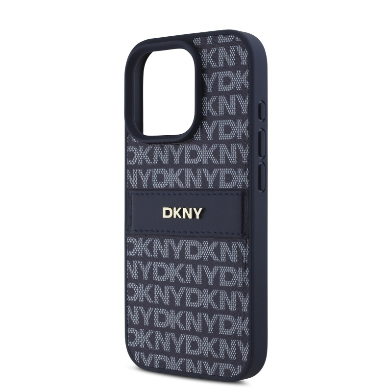 DKNY PU bőr ismétlődő mintás tonális csíkos hátlapi borító iPhone 16 Pro Max kékhez