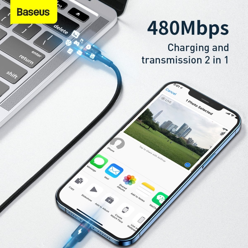 Baseus Cafule adatkábel USB-C - világítás 20W 1m piros/fekete