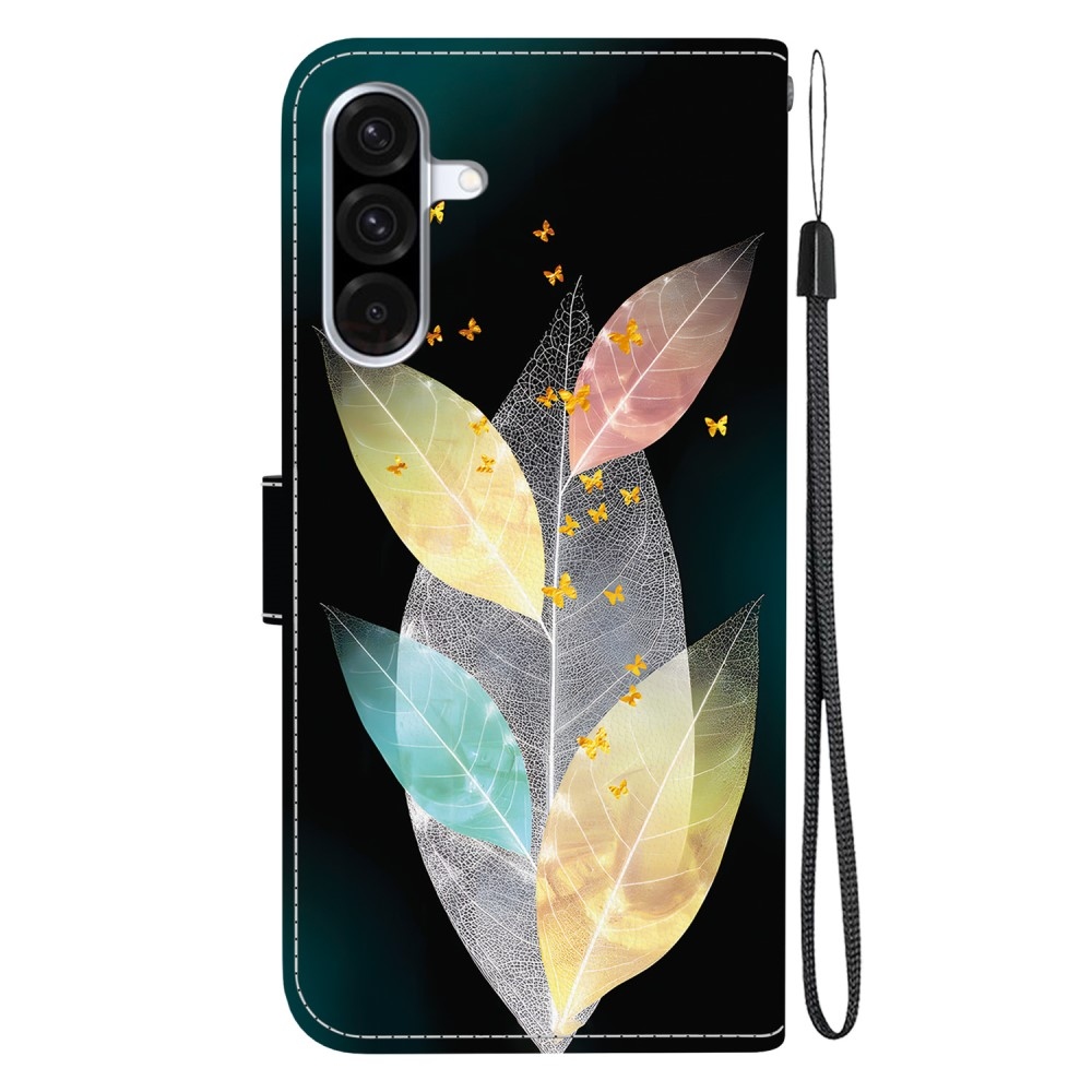 Sokoldalú könyvtáska Samsung Galaxy A36 5G/A56 5G - színes levelek