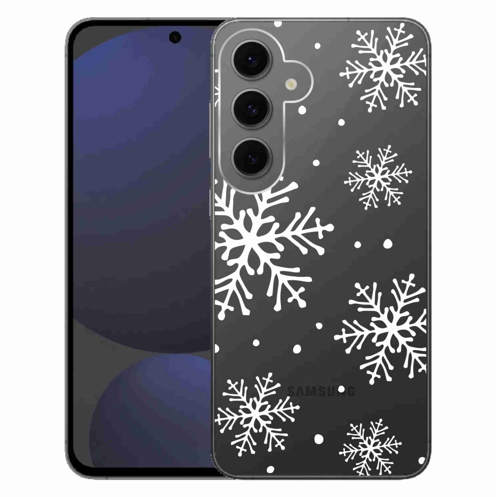 Zselés borítás mmCase Samsung Galaxy S24 FE készülékhez - fehér pelyhek átlátszó háttéren