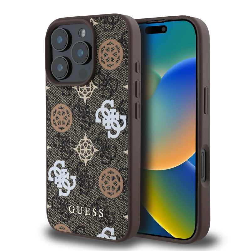 Guess PU 4G bazsarózsa MagSafe hátlap iPhone 16 Pro barna színű készülékhez