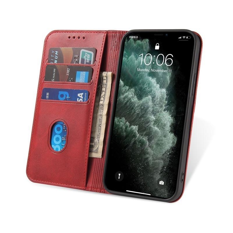 Üzleti PU bőr pénztárca tok iPhone 12 Pro Max készülékhez - piros