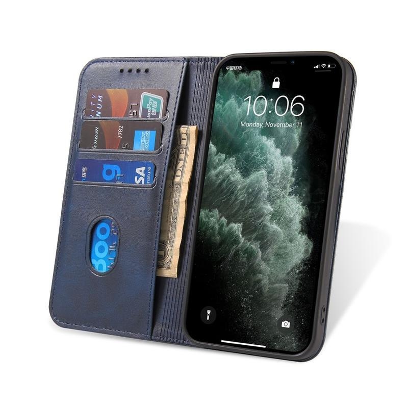 Üzleti PU bőr pénztárca tok iPhone 12 Pro Max készülékhez - kék