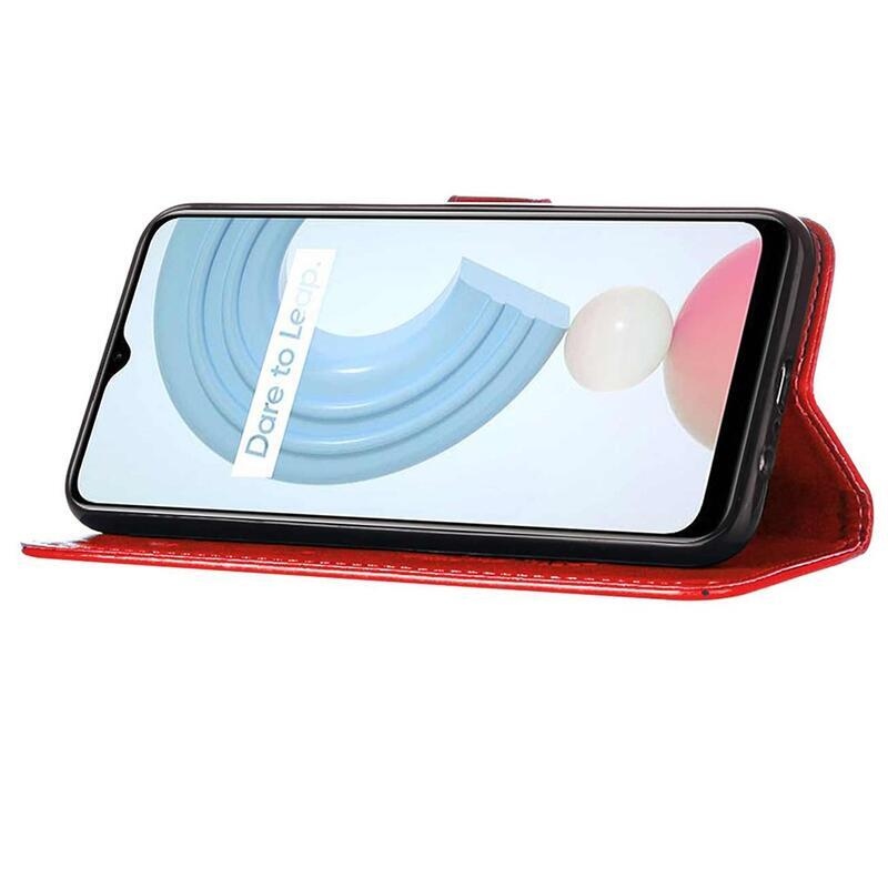 Pillangók PU bőr pénztárca tok mobiltelefonhoz Realme C21Y/C25Y - piros