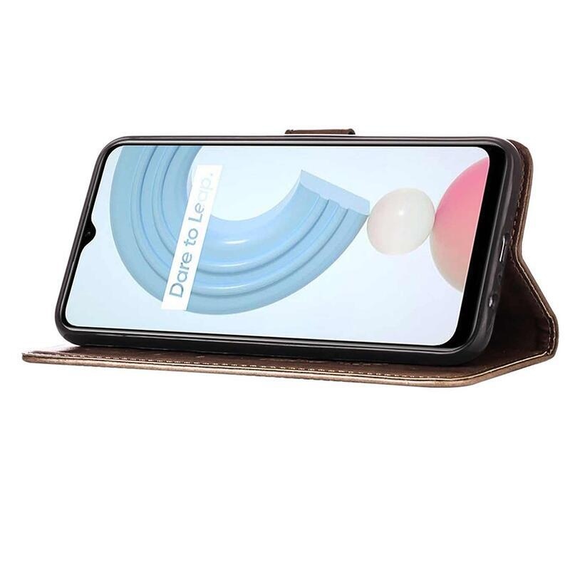 Pillangók PU bőr pénztárca tok mobiltelefonhoz Realme C21Y/C25Y - szürke